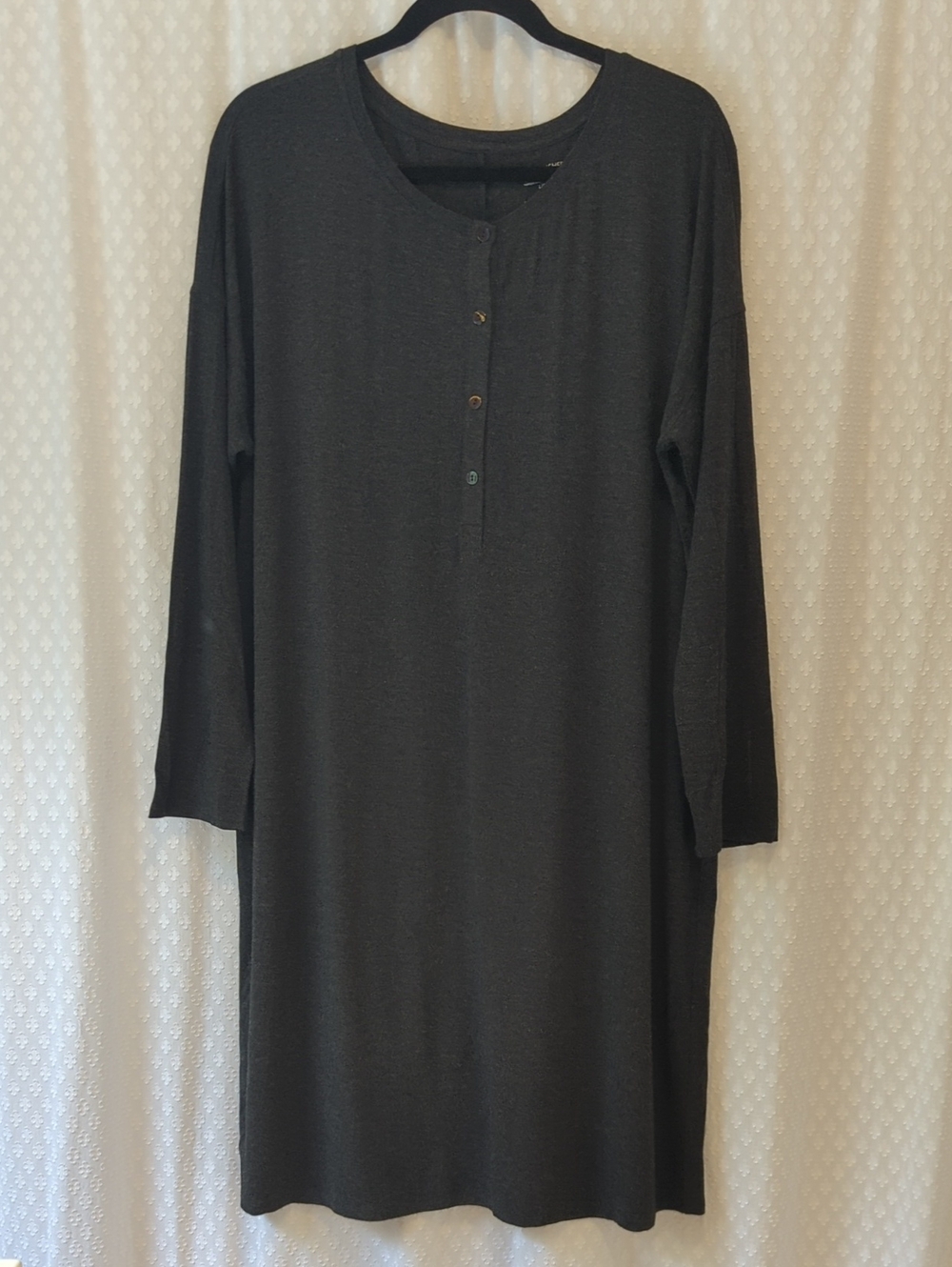 Eileen Fisher Charcoal Dress Button Front Tencel Women's L